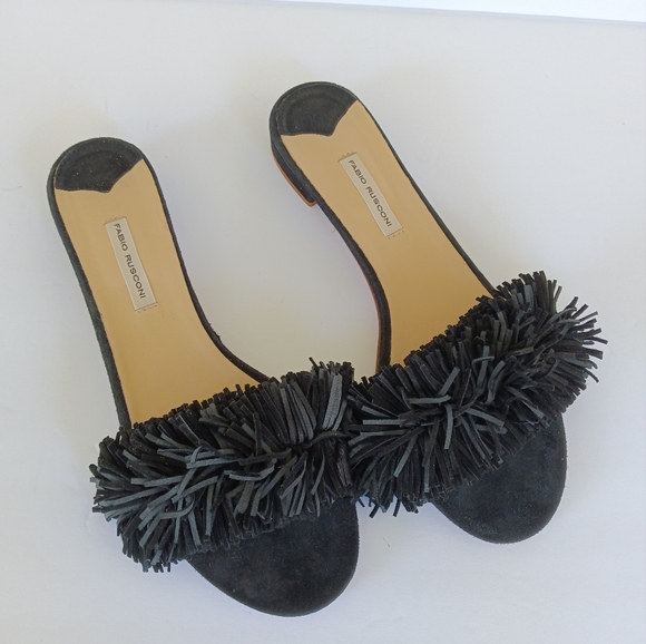Fabio Rusconi Shoes - Fabio Rusconi Suede Fringe Slip-On Slides Black